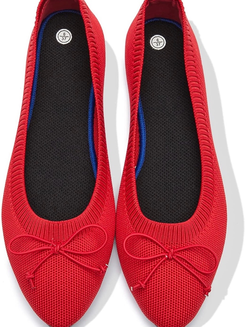 Red Knit Pointed Toe Ballet Flats